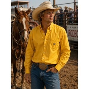 Cinch Long Sleeve Button Down Shirt Men's XXL Mustard Ranch Cowboy Rodeo